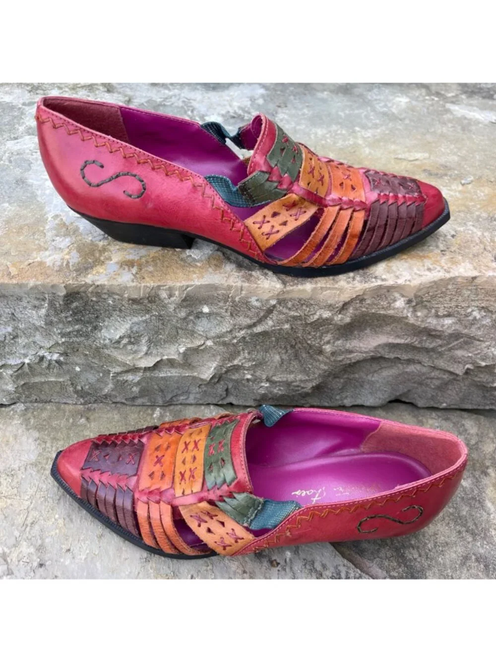 Vintage Mister Shoes Womens Boho Woven Leather Shoes Size 7 Rainbow Indie